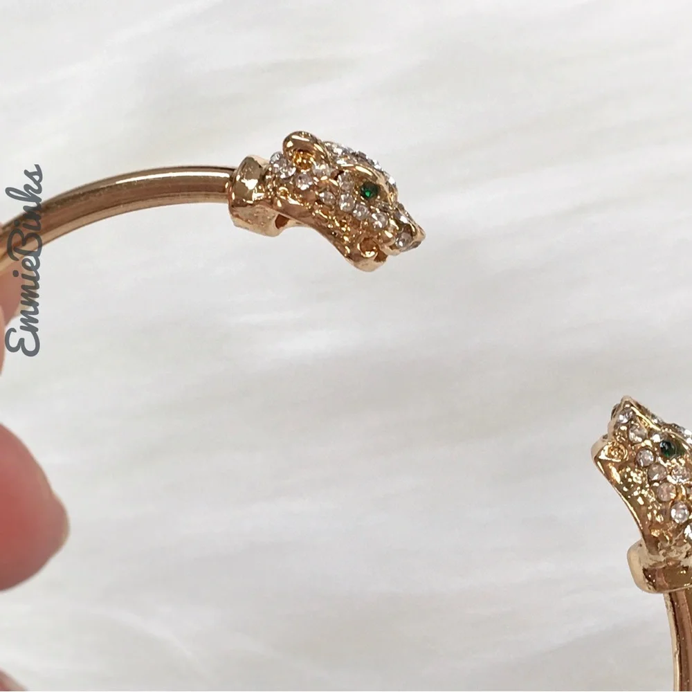 New Golden Dual Leopard Cuff Bangle Bracelet - Picture 9 of 16